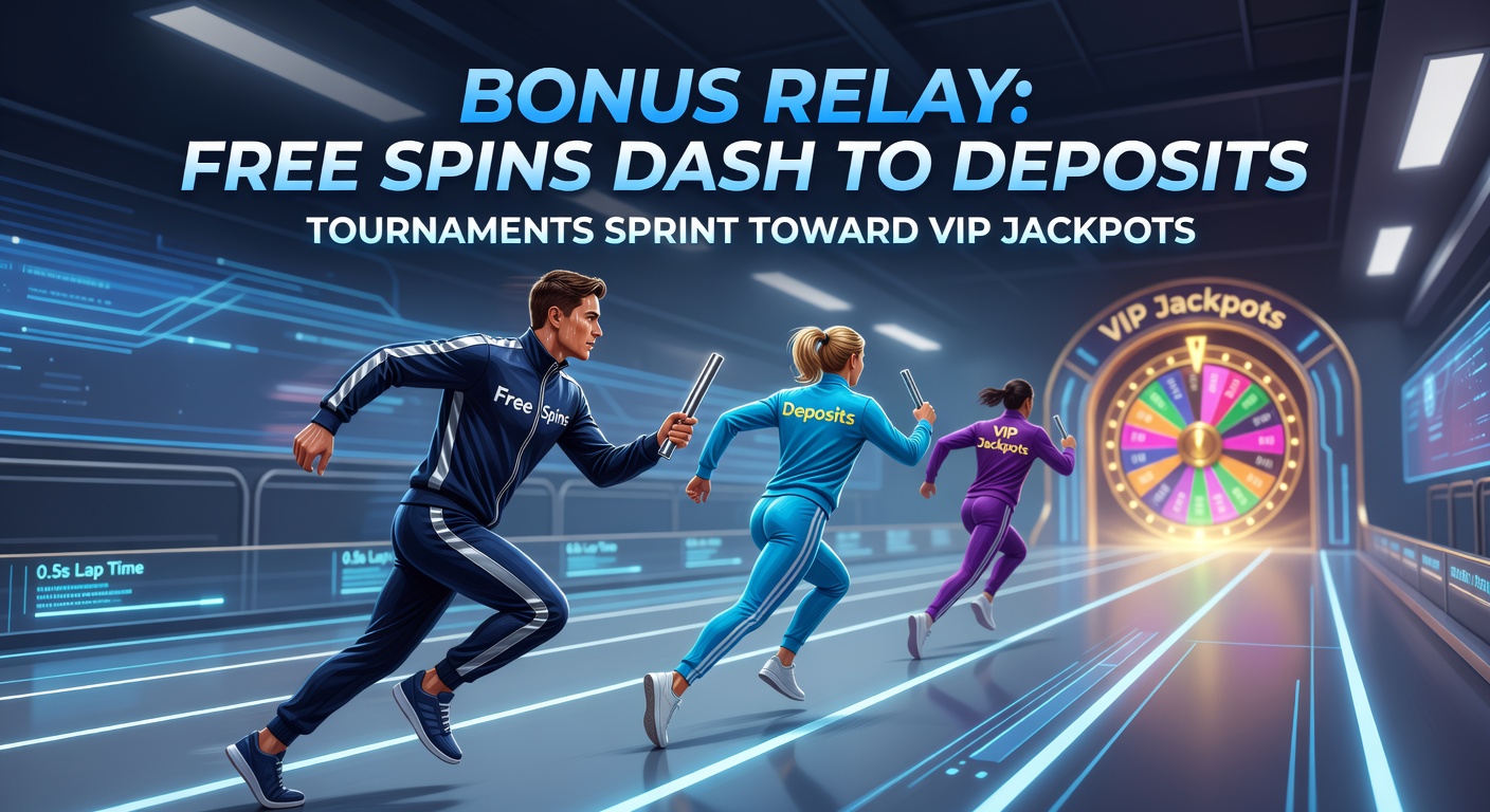 Vibrant slot machine reels spinning with overlaid icons of free spins, deposit bonuses, tournament trophies, and glowing VIP jackpot ladders, illustrating the sequential bonus progression in online gaming