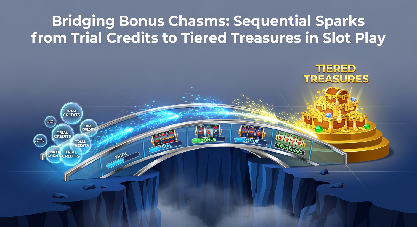 Dynamic graphic showing a progression ladder from free trial spins to glowing tiered treasure chests in slot gaming