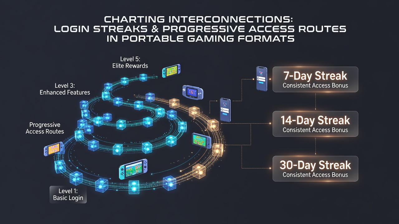 Mobile game interface showing login streak counters and progressive reward tiers on a smartphone screen