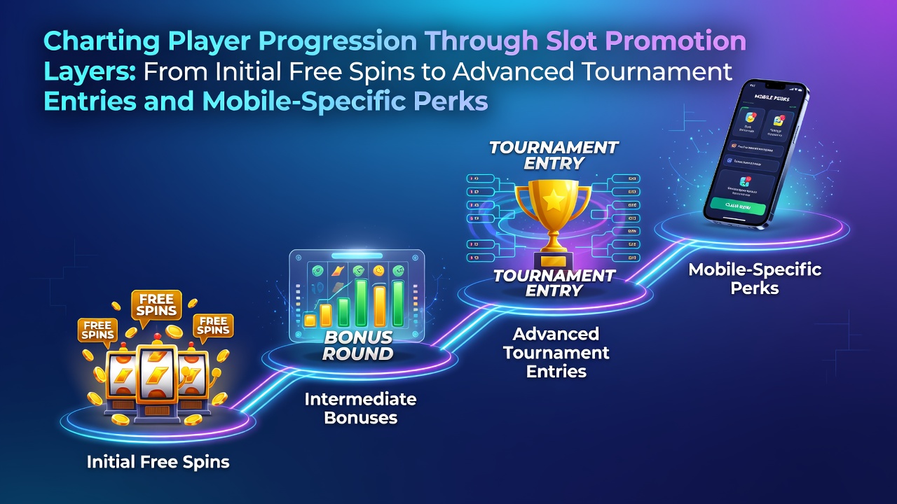Illustration of slot promotion layers showing progression from free spins to advanced rewards