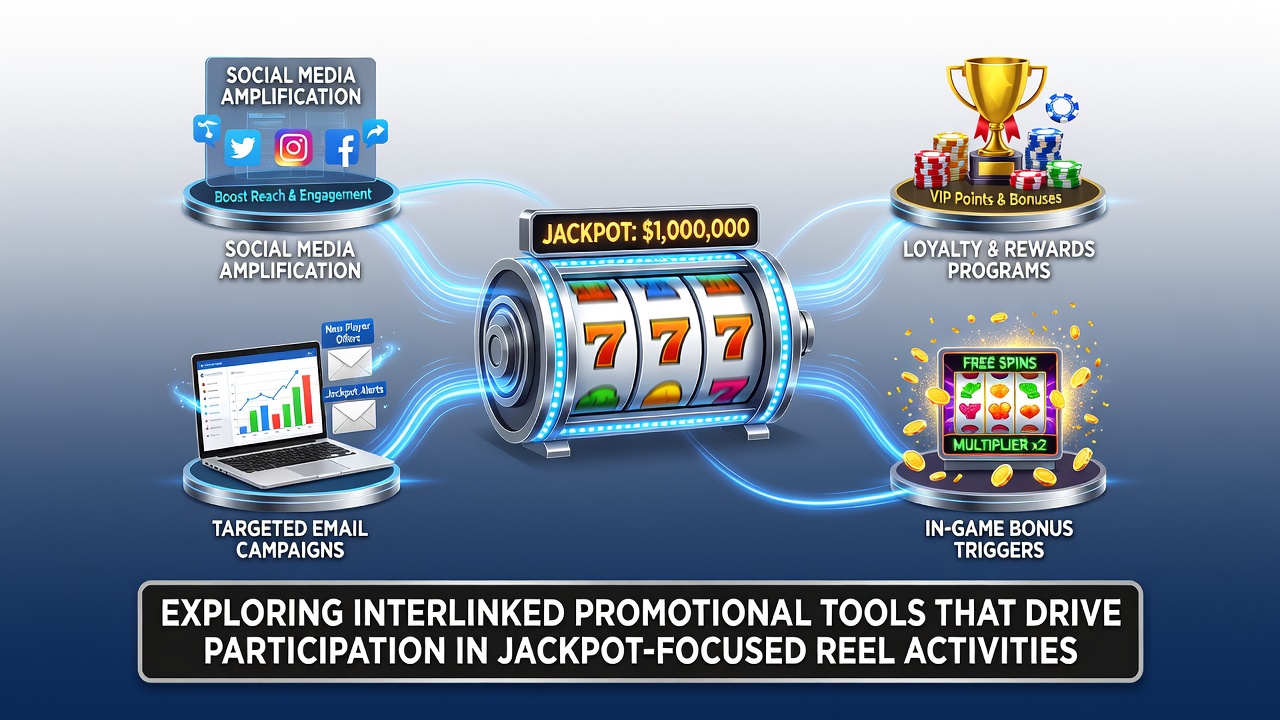 Network of promotional tools linking free spins, tournaments, and VIP jackpot paths in online slots
