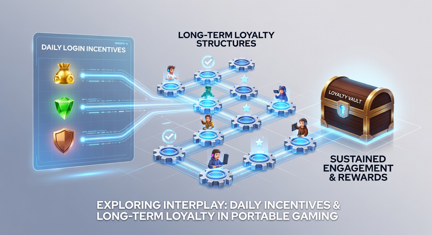 Mobile gaming interface showing daily login rewards screen with progress indicators and loyalty badges