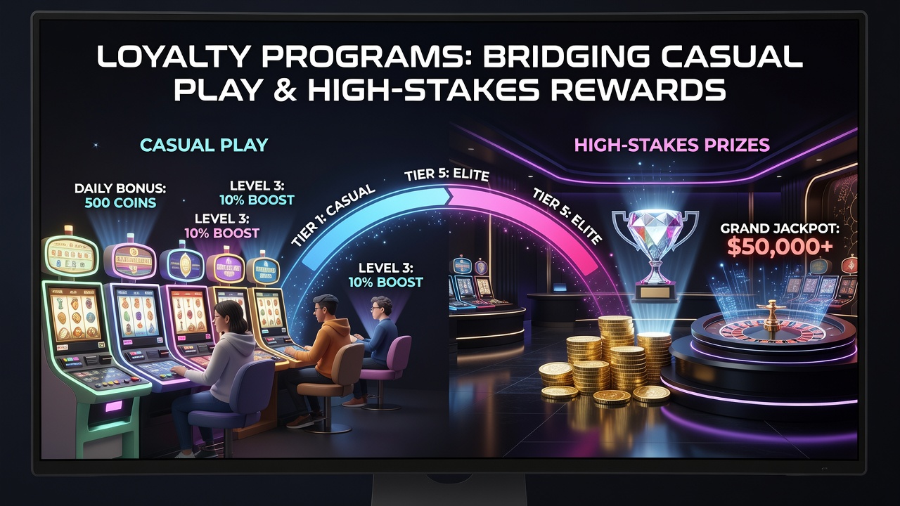 Illustration of loyalty program tiers in virtual casino environments showing progression from casual play to high-stakes rewards