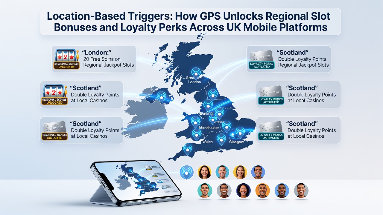 Close-up of smartphone GPS map highlighting bonus activation zones in UK cities with slot game overlays
