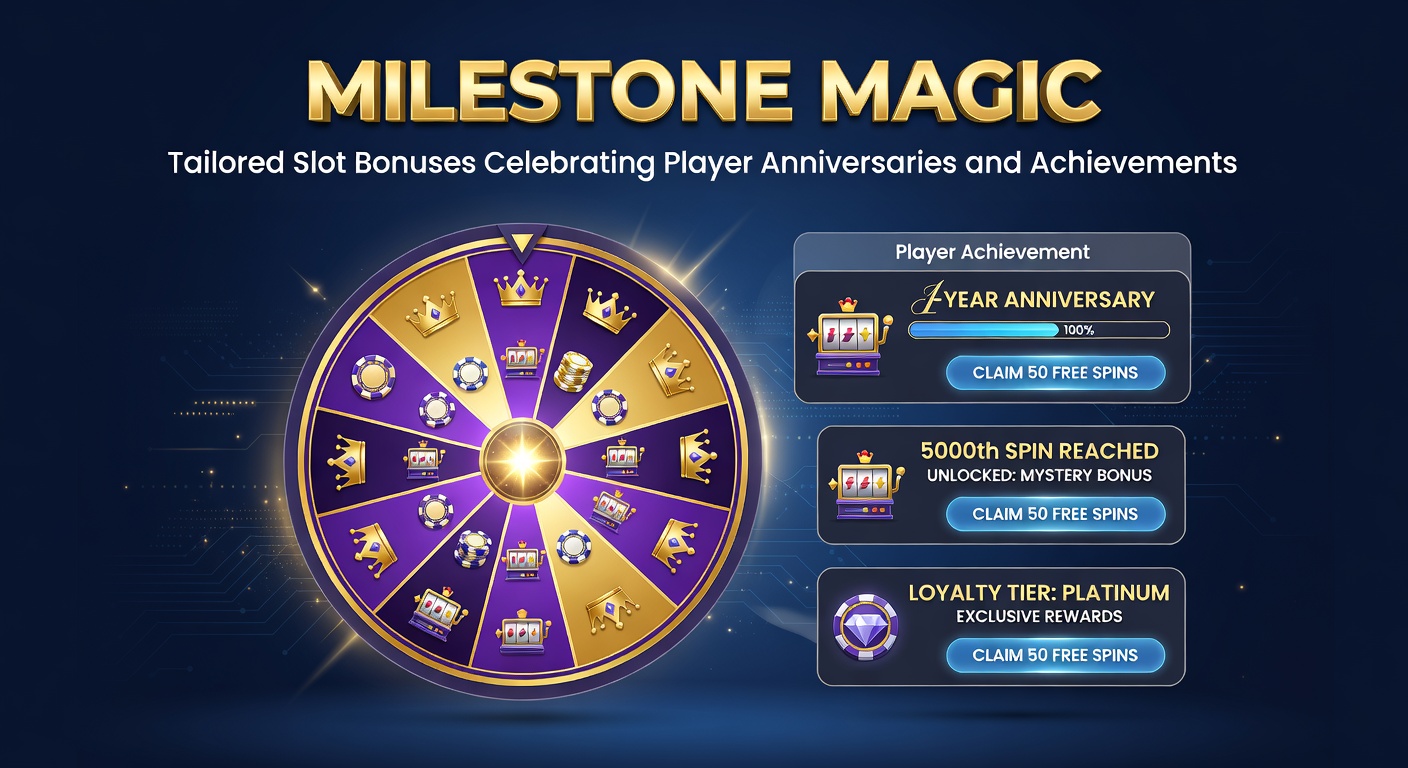 Player dashboard highlighting achievement badges, anniversary counters, and glowing bonus notifications amid colorful slot reels