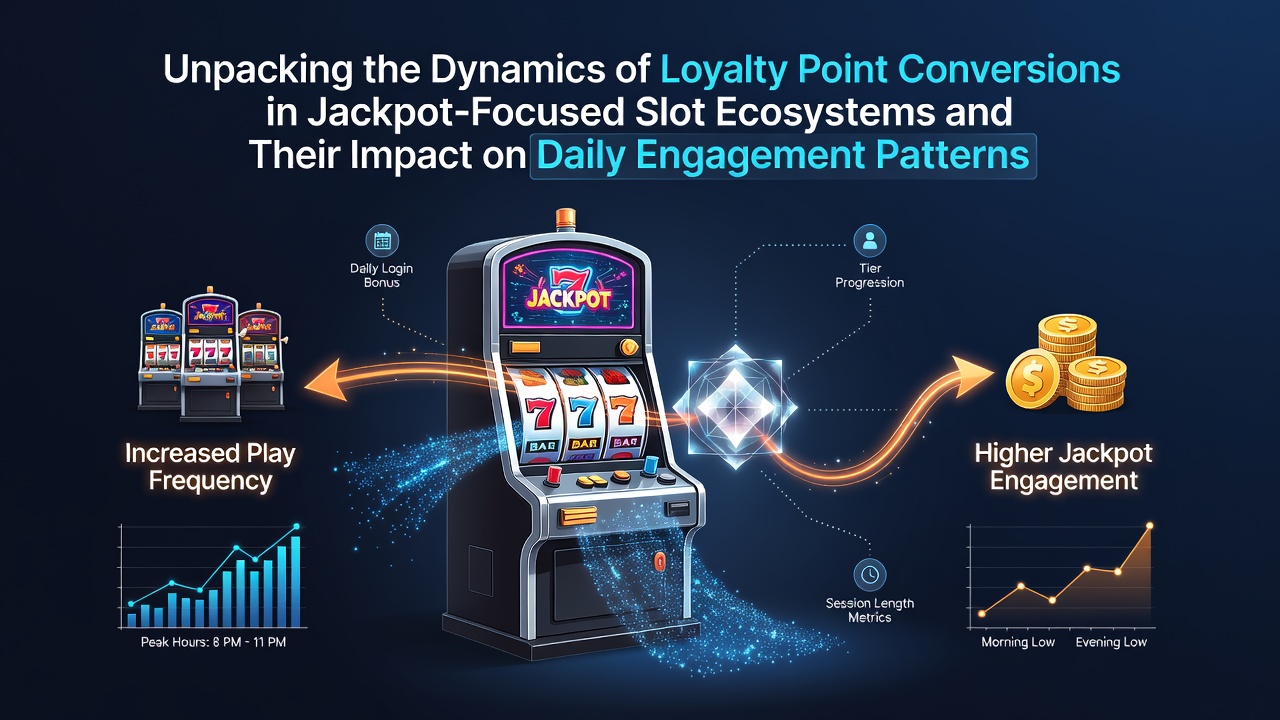 Visual breakdown of loyalty point conversion pathways in jackpot slot systems showing daily player activity flows